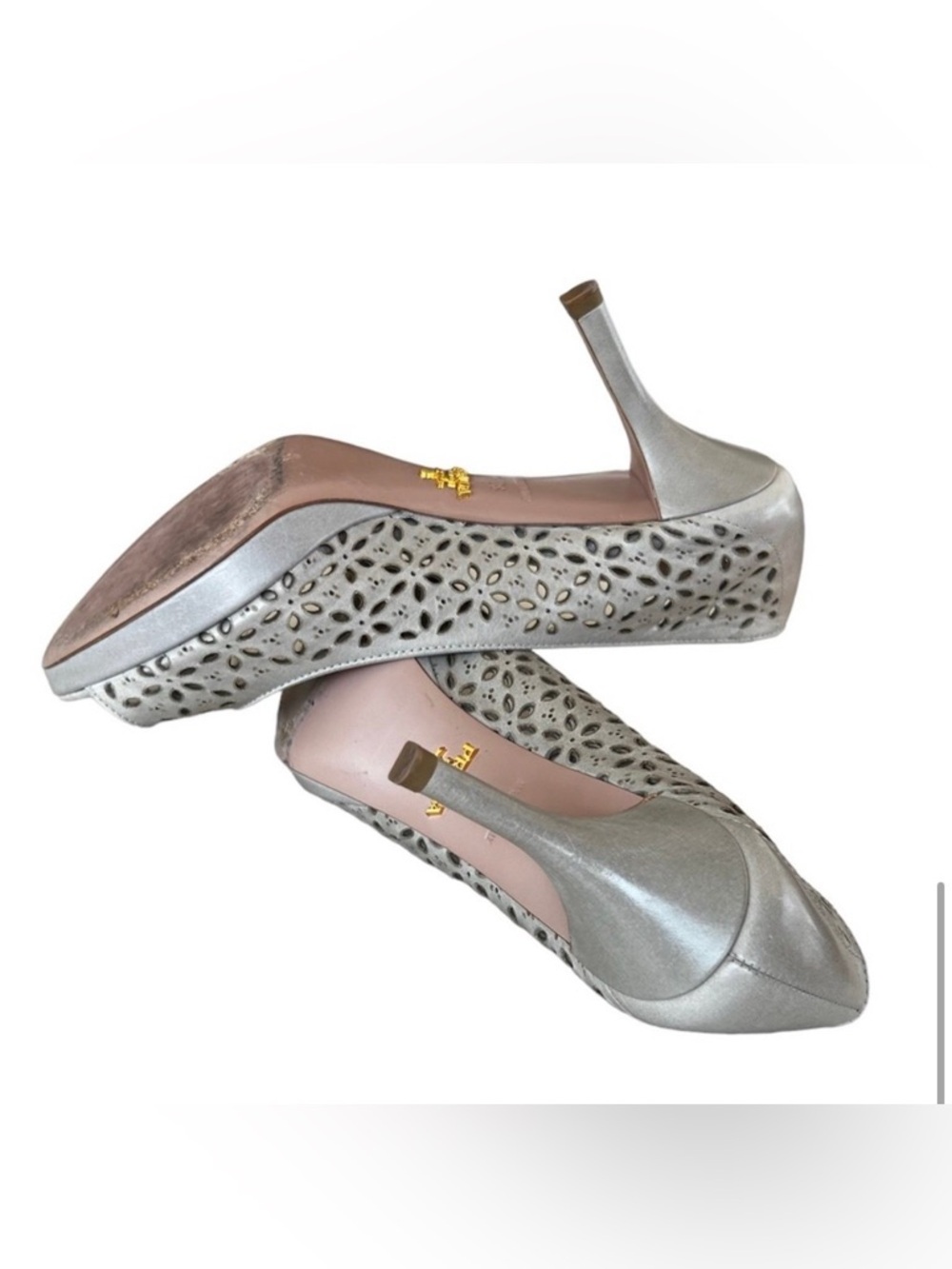 Prada Milano Decolte Powder Perforated Heels Pumps - Picture 7 of 12